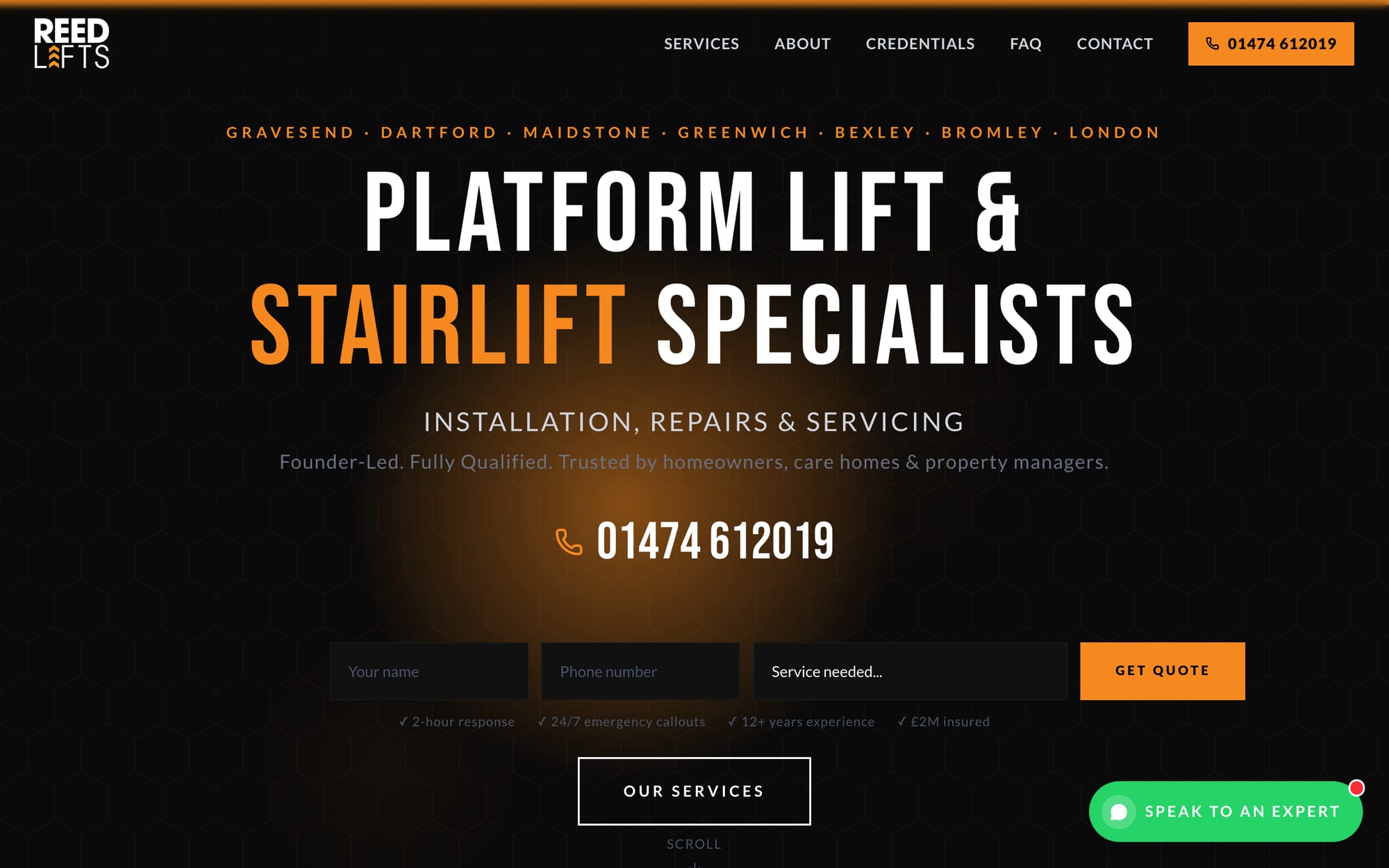 Reed Lifts website on desktop